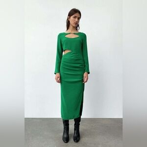 Zara Cutout Midi Dress Green